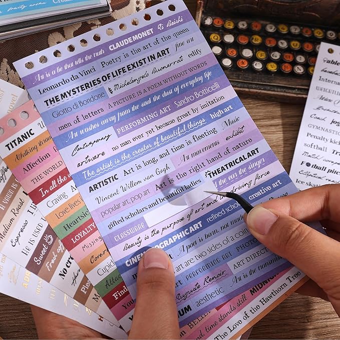 3000+ Pcs Word Stickers for Journaling, 50 Sheets Quote Sticker Gold Foil Art Scrapbook Stickers for Junk Journal, Inspiring Positive Small Talk Scrapbooking Supplies DIY Gift for Women Teen Girls