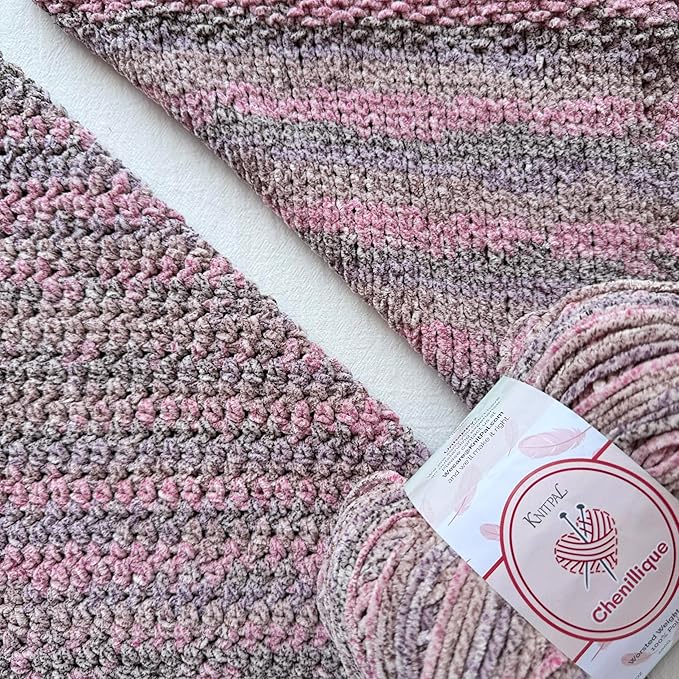 Chenillique Velvet Chenille Yarn for Crocheting, 4-Pack (856Yds / 400G), Free Patterns, Beginners Friendly - Soft Baby Yarn for Knitting Baby Blanket - #4 Medium Worsted Weight - Enchanted Berry