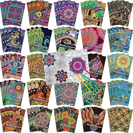 Liliful 144 Pcs Mindful Coloring Book Bulk DIY Art Stress Relief Drawing Book with Mindfulness Patterns for Adults, Party Favors, Goodie Bag Filler and Holiday Gifts