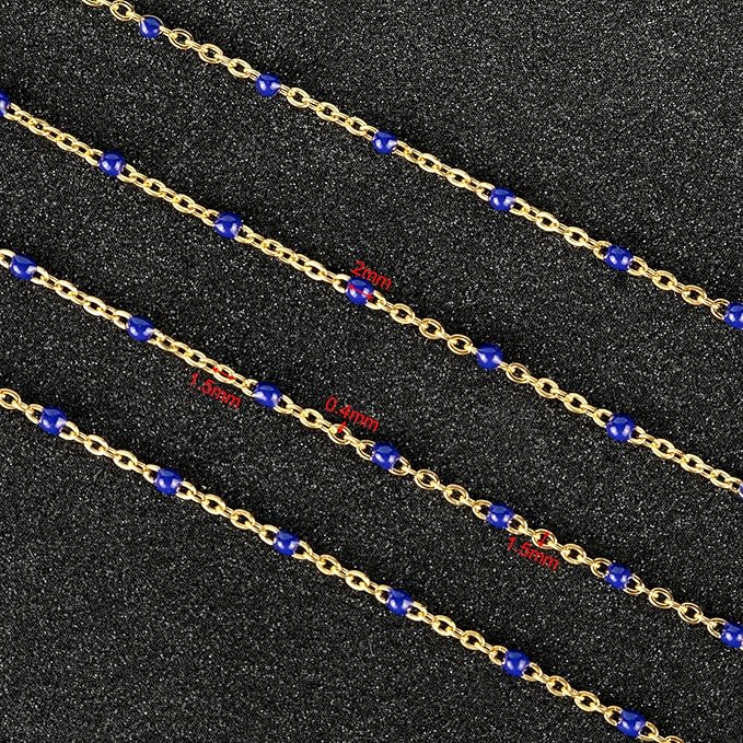 UMAOKANG Gold Plated Stainless Steel Jewelry Chains Bulk Cable Link Chain on Spool Royal Blue Enamel Bead Rosary Chain for Necklace Bracelet DIY Making Jewelry Supplies