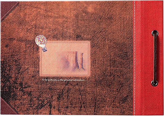 Scrapbook Photo Album,Our Adventure Scrap Book, Embossed Words Hard Cover Movie Up Travel Book for Anniversary, Wedding, Travelling, Baby Shower, etc (Leather Adventure Book)