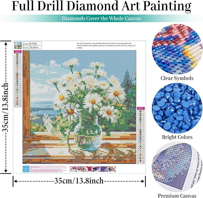 Fountor Daisy Diamond Art Kits for Adults, Flower Diamond Painting Kits for Adults Beginners, DIY 5D Round Gem Art with Gift Box for Home Wall Decor 14x14 Inch