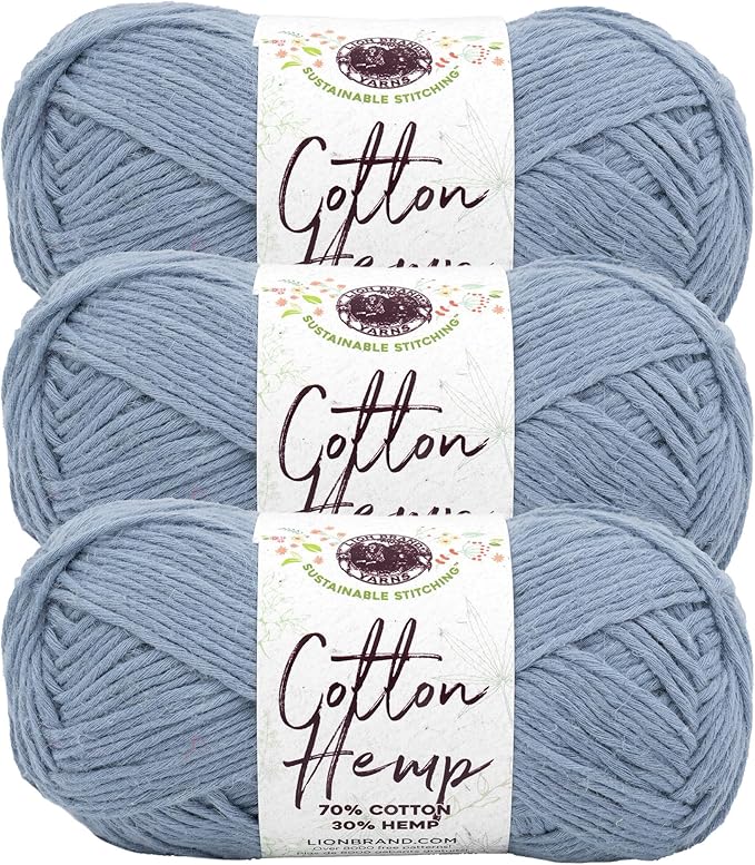 Lion Brand Yarn Cotton Hemp, Soft, Durable Yarn for Crochet and Knitting, 3 Pack, Neptune