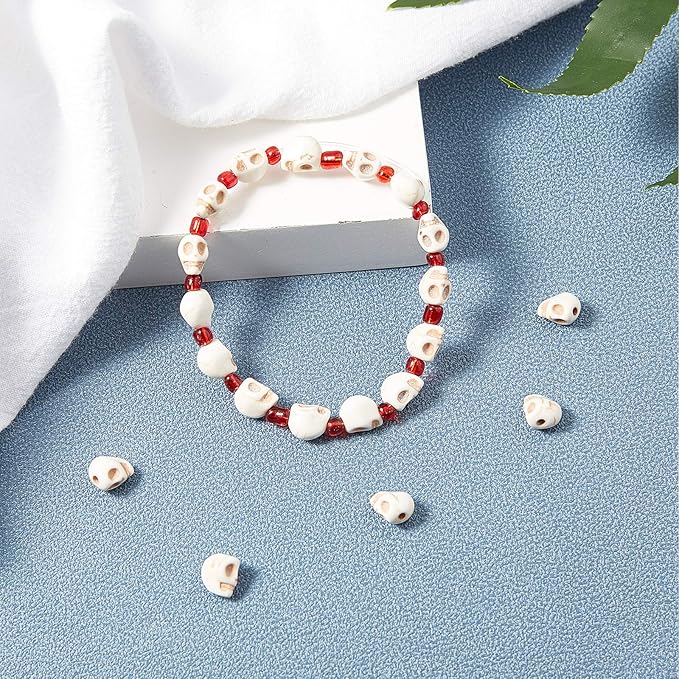 arricraft 10 Strands Creamy White Synthetic Turquoise Bead Strands Skull Shape for Jewelry Making, About 52pcs/Strand, 15.7"