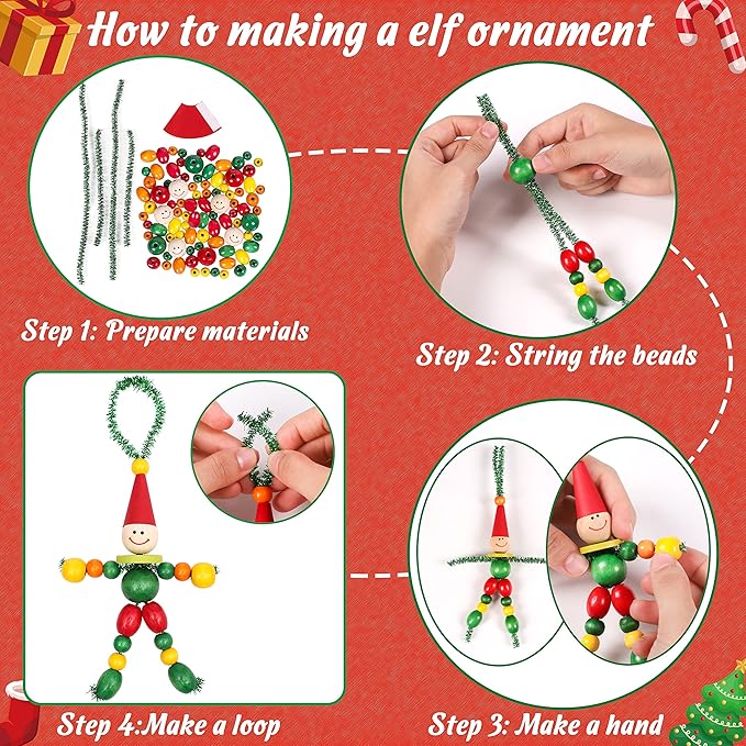 Tieshankao 16PCS Christmas Crafts DIY Beads Ornaments Kits for Adults Include Nutcracker, Angel, Elf, Tree - Xmas Holiday Toys Gifts Stocking Stuffers Decor Party Decorations Supplies(Need Assembly)