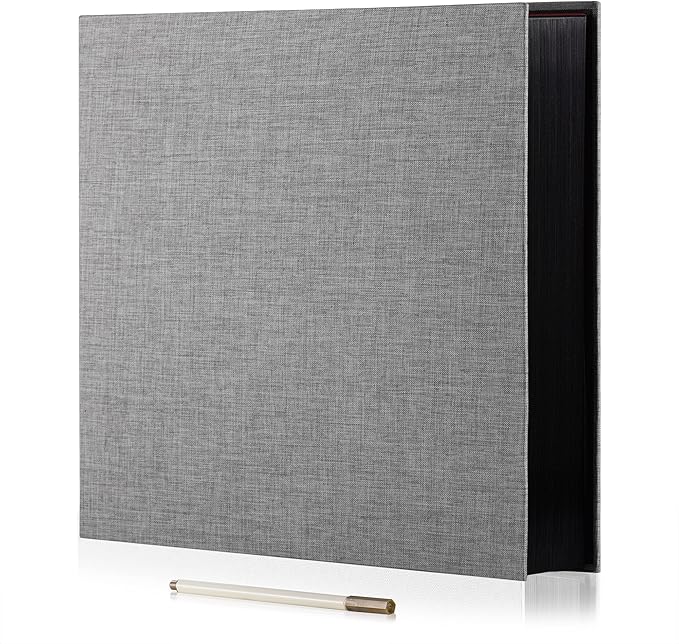 Large Photo Album Self Adhesive 4x6 8x10 10x12 13"x12.6" Scrapbook 12.6"x11" Inch 60 Black Sticky Pages Linen Cover Magnetic Photo Album with A Metallic Pen and DIY Stickers(Grey)