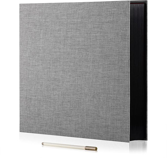 Large Photo Album Self Adhesive 4x6 8x10 10x12 13"x12.6" Scrapbook 12.6"x11" Inch 60 Black Sticky Pages Linen Cover Magnetic Photo Album with A Metallic Pen and DIY Stickers(Grey)