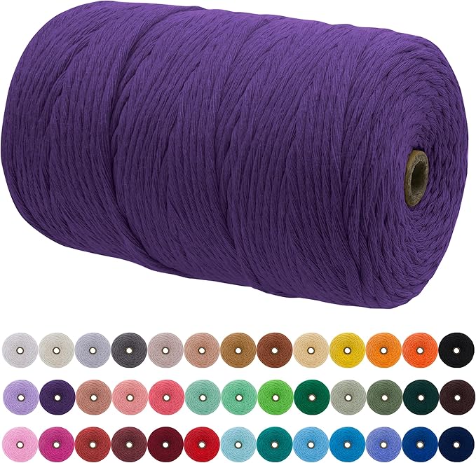 JeogYong Single Strand Macrame Cord 3mm x 218 Yards (656 Feet) Soft Cotton Rope Macrame Yarn 3 mm Macrame Cord, Macrame Supplies for Crafts Wall Hangings Plant Hangers Decorations (Deep Purple)