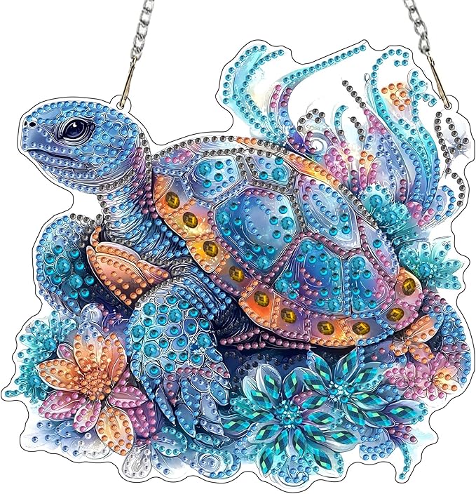 MXJSUA Turtle Special Shaped Hanging Diamond Painting Art Kits for Adults, Crystal Rhinestone Acrylic Gem Art Pendant Ornaments Kit for Home Decor and Gift 7.87 * 7.87 Inch