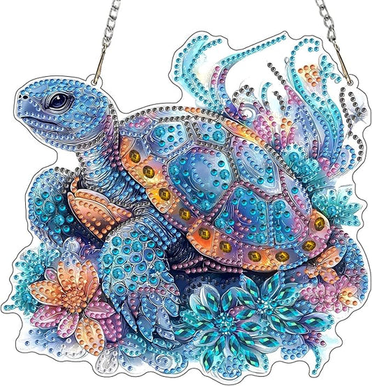 MXJSUA Turtle Special Shaped Hanging Diamond Painting Art Kits for Adults, Crystal Rhinestone Acrylic Gem Art Pendant Ornaments Kit for Home Decor and Gift 7.87 * 7.87 Inch