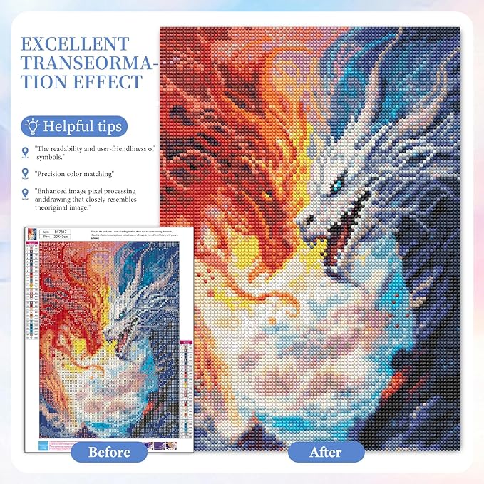 Camocin Diamond Art Kits for Adults Dragon, 5D Dragon Diamond Painting Kits for Adults Beginners, DIY Animals Full Round Dots Drill Gem Art Kit for Gift Home Wall Decor 12 x 16 Inch