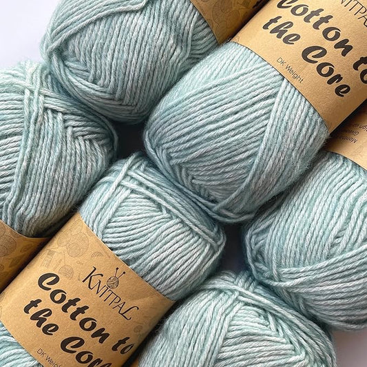 Cotton to The Core Cotton Yarn for Crocheting, 6-Pack (852 Yds / 300G), Free Patterns, Beginners Friendly - Soft Baby Yarn for Knitting - 3 DK Light Worsted Weight - Teal Blue