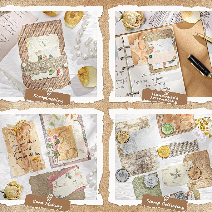168 Pcs Textured Vintage Scrapbook Paper, 6 Themes Scrapbook Journaling Supplies, Embossed Designs Scrapbooking Kit Decorative Paper for Junk Journals, Card Making, Collage Art, Retro Crafts