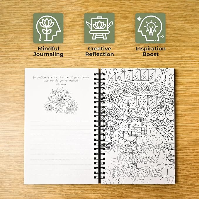 LILADORA Cherish Life 2-in-1 Adult Coloring Book & Journal for Women | 55 Pages Flowers & Mandalas | Easter Basket Stuffers for Adults | Stress Relief Gifts | Coloring Books for Relaxation