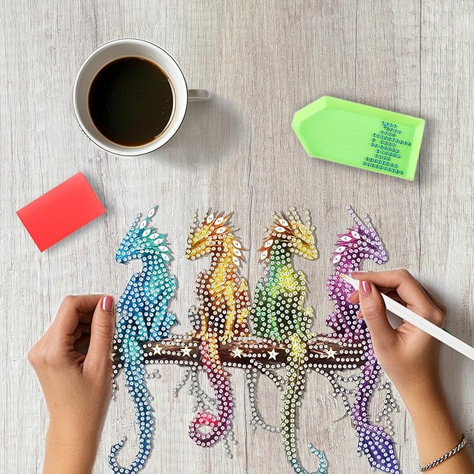 SENQAO Dragon Diamond Art Hanging Kits for Adults Kids, Double Sided DIY Acrylic Diamond Art Painting Window Pendants Home Garden Wall Hanging Kits Hanging Ornament