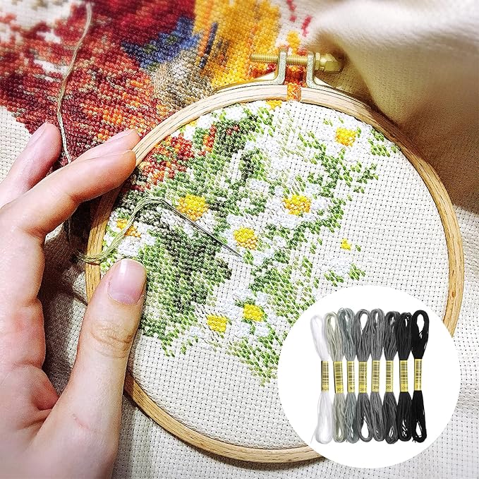 cobee 8 Skeins Embroidery Thread, 7.8 Yards Gradient Cross Stitch Yarn Threads, Gray Thread for Jewelry Making Sewing Bracelets Knitting Stitching Craft DIY