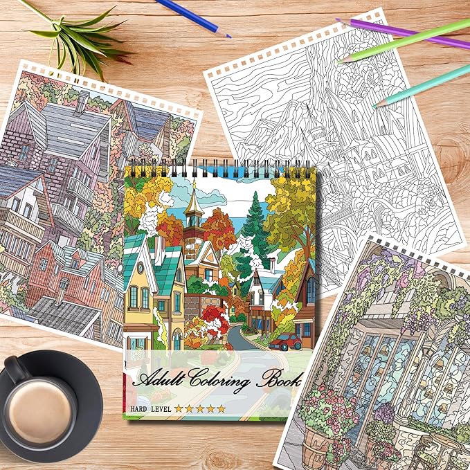 Kalysky Landscapes Adult Coloring Book Set of 3 - Complex Nature Landscapes & Iconic Architecture | Desert, Ocean Forests, Modern Wonders | Coloring Books for Adult Relaxation