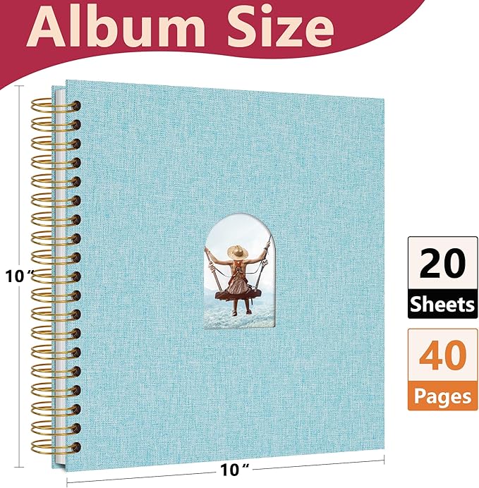 Vienrose 10X10 Inch DIY Scrapbook Album Linen Arch Window Photo Album 40 Blank Pages Scrap Book Photo Albums for Wedding Baby Shower, Light Blue