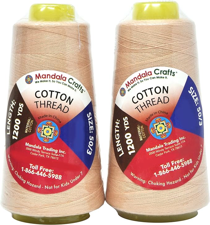 Mandala Crafts Champagne Thread Cones for Machine and Hand Quilting - 2400 Yds 50 WT Multiple Purpose Mercerized 100% Cotton Threads for Sewing Machine Serger Embroidery