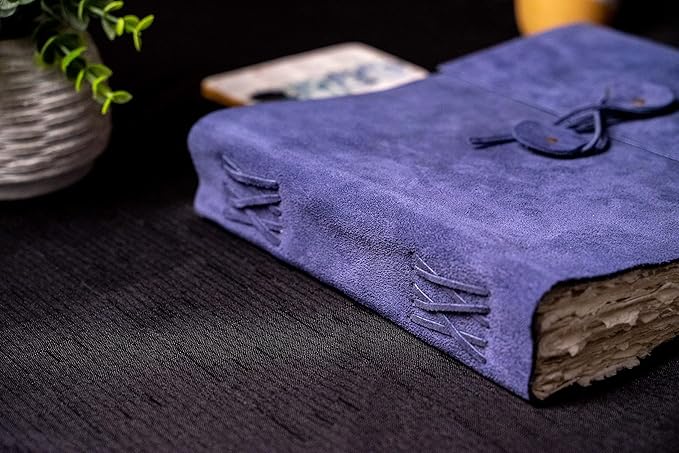 Wanderings Blue Leather Watercolor Journal - 10x12.5 - Large Genuine Leather Album with Handmade Deckle Edge Paper for Watercolor Albums, Art Journal, Scrapbook, Sketchbook, Drawing Pad- 350 GSM