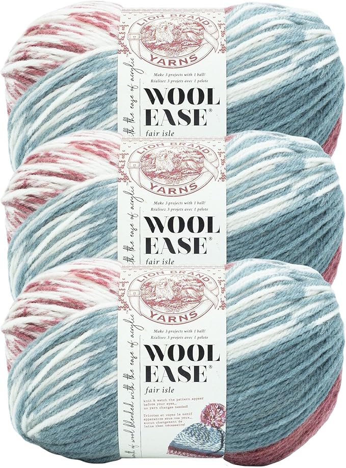 Lion Brand Yarn Wool Ease Fair Isle, Yarn for Knitting, Merlot/Charcoal, 3 Pack