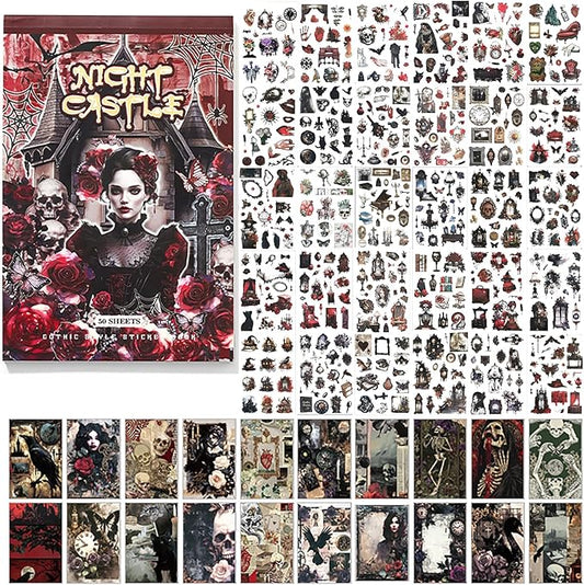 Dark Aesthetic Gothic Stickers 400 Pre-Cut Washi Stickers 20 Scrapbook Papers Horror Decals for Junk Journal Collage DIY Crafts Halloween Scrapbooking Sticker