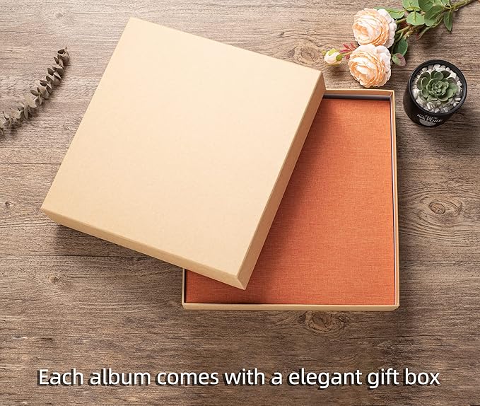 Large Photo Album Self Adhesive 4x6 5x7 3x5 8.5x11 Scrapbook Magnetic Album DIY Scrap Book Length 13 x Width 12.8 (Inches) 120 Sticky Pages Linen Cover DIY Photo Album (Orange)