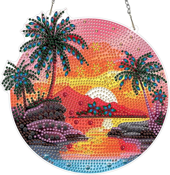MXJSUA Sunrise Scenery Diamond Art Hanging Kits for Adults Beginners, DIY Acrylic Special Shaped Crystal Diamond Gem Art Pendant Drills Painting Ornament for Home Wall Decor and Gift