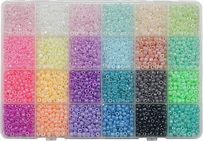 Size 4mm Glass Seed Beads 24 Ceylon Colors Total About 3600pcs, 6/0 Small Seed Beads for Jewelry Making