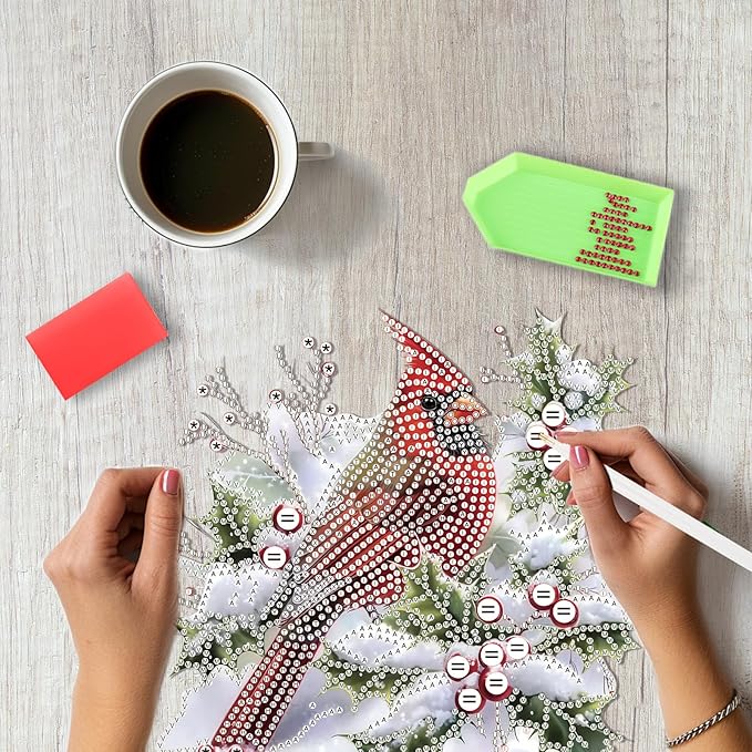 SENQAO Christmas Diamond Art Hanging Kits for Adults, Christmas Snow Cardinal Diamond Art Suncatchers, 5D Special Shape Diamond Painting Pendant Window Ornament Gifts for Home Door Wall Decor