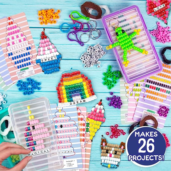 made by me ultimate bead pets by horizon group usa, bead pets crafts for kids, includes over 1400 beads, cording, keychains & carabiner clips, design templates, storage cases & more