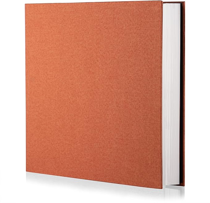 Orange Photo Album Self Adhesive Scrapbook Album for 4×6 Photos/Pictures DIY Linen Cover Album 15 Sheets/30 Blank Pages for Family Wedding, Birthday, Christmas, Anniversary
