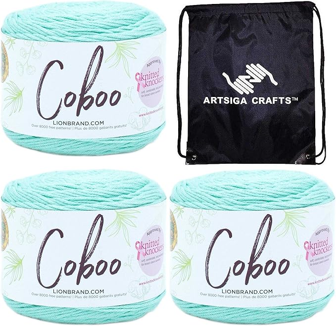 Lion Brand Coboo Lichen 835-173 (3-Skeins - Same Dye Lot) DK Light Worsted #3 Cotton, Bamboo Yarn for Crocheting and Knitting with Project Bag