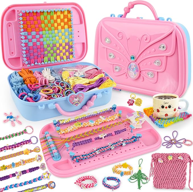 6-in-1 friendship bracelet making kit,weaving loom kit toys, 500+ pcs craft kits for kids,a multi-functional weaving loom that can be used to make bracelet, potholder, pendants, bags, hats and scarves