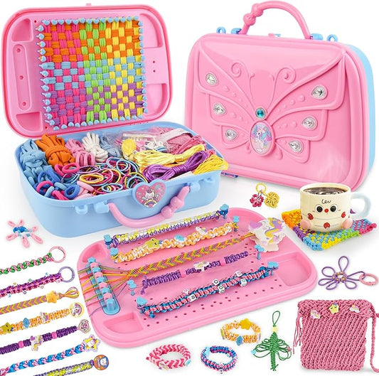 6-in-1 friendship bracelet making kit,weaving loom kit toys, 500+ pcs craft kits for kids,a multi-functional weaving loom that can be used to make bracelet, potholder, pendants, bags, hats and scarves