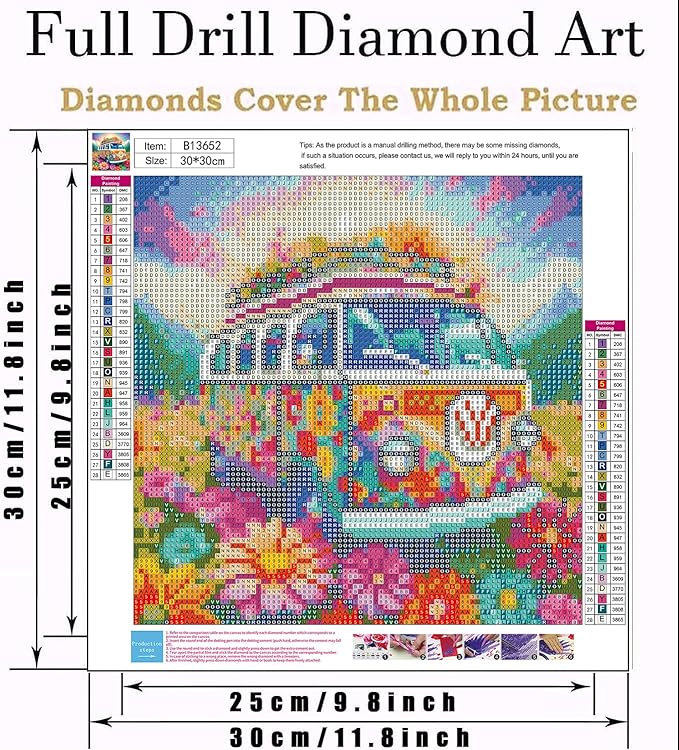 mrpwnle Flowers Bus Diamond Painting Kits for Adults-Flowers Bus Diamond Art Kits for Adults,5D Diamond Painting Bus,DIY Full Drill Diamond Painting Flower Gem Art and Crafts Kits 12x12inch