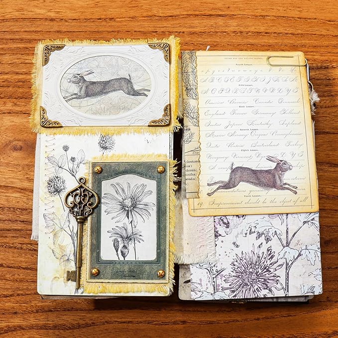 Decoupage Paper for Junk Journal TN Traveler's Notebook by CATaireen Double-Sided Vintage Scrapbook Supplies Linen Paper Bookmark Tag Art Bullet Ephemera Cards Kit 24 Sheets