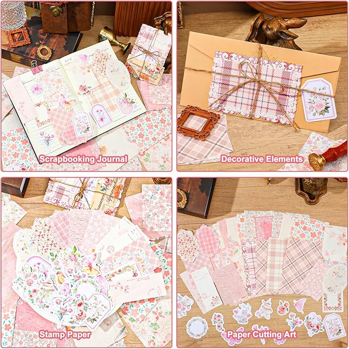 100pcs Vintage Scrapbook Paper Floral Journaling Stickers Assorted Set, Junk Journal Supplies, Scrapbooking Supplies Kit for Retro Crafts Planner Mixed Media Collage Card Album