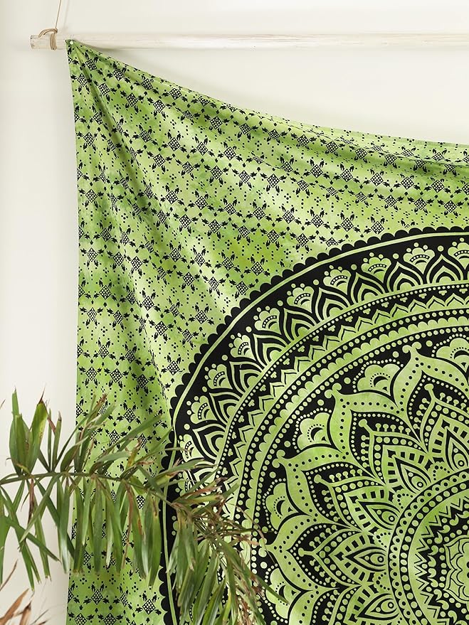 popular handicrafts queen mandala hippie tie dye psychedelic ombre tapestry wall hanging - indian maditation gypsy bohemian hippy dorm room decor green 81x88 inch