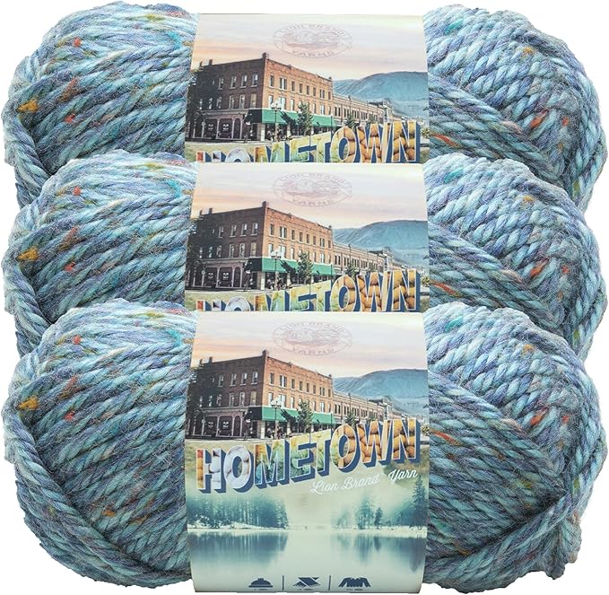 Lion Brand Yarn Hometown Yarn, Super-Bulky Yarn for Knitting, Crocheting, and Crafting, 3 Pack, Key Largo Tweed