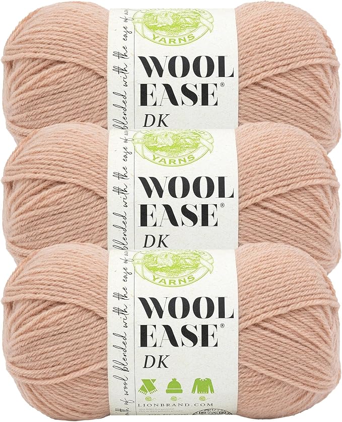 Lion Brand Wool-Ease DK Yarn, Yarn for Knitting, Crocheting, and Crafts, Peach, 3 Pack