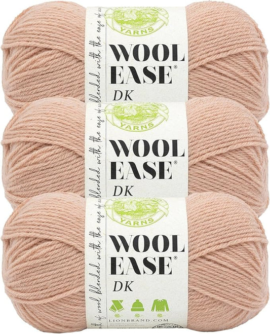 Lion Brand Wool-Ease DK Yarn, Yarn for Knitting, Crocheting, and Crafts, Peach, 3 Pack