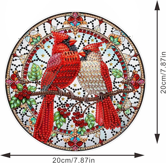 STGLCR Diamond Painting Cardinal Ornament 5D Bird Wreath DIY Diamond Art Animal Handmade Pendant Mosaic Making Kits by Number Kits Home Decoration Pendant Single Sided Spot Drill Double Sided Pattern