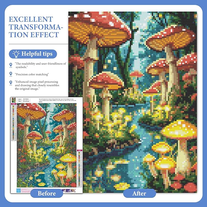 Camocin Diamond Art Kits for Adults Mushroom, 5D Stream Diamond Painting Kits for Adults Beginners, DIY Forest Full Round Dots Drill Gem Art Kit for Gift Home Wall Decor 12 x 16 Inch