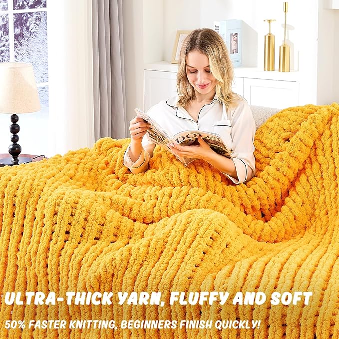 Inhand 8 Pack Chunky Chenille Yarn for Crocheting–30.6 Yards, 7.7oz, Soft Fluffy Thick Yarn,Fall Decor Gifts for Women/Grandma Birthday Unique,Hand Knitting for Blankets&DIY Crafts (Gold)