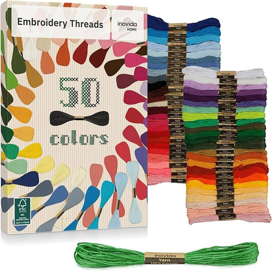 Embroidery Floss Set - 50 Colors x 16 Feet : Crafting & Sewing Thread Kit for Friendship Bracelets, Cross Stitch, Weaving for Beginners & Pros