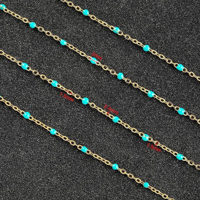 UMAOKANG 33ft/10m Turquoise Enamel Bead Chains for Jewelry Making Gold Plated Stainless Steel Jewelry Chain Roll