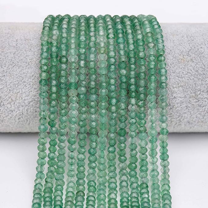 2 Strands Colored Green Aventurine Jade Beads for Jewerly Making, 3 * 4mm Faceted Rondelle Gemstone Crystal Beads for DIY Bracelet Necklace Crafts