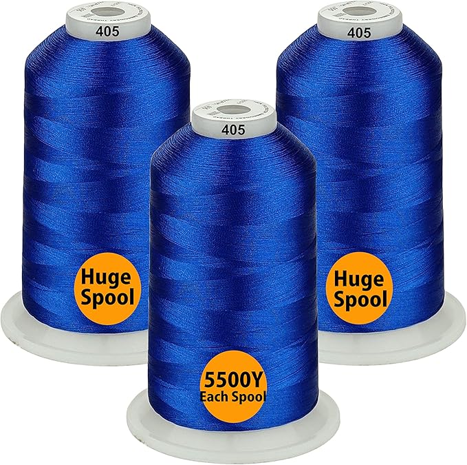 Simthread - 33 Selections - Various Assorted Color Packs of Polyester Embroidery Machine Thread Huge Spool 5500Y for All Purpose Sewing Embroidery Machines - #405 Blue