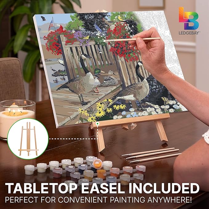 Ledgebay DIY Paint by Numbers Kit for Adults Framed Canvas Beginner to Advanced Paint by Numbers Kit Kits Include Acrylic Paint Set Brushes Tabletop Easel (Nature's Blessing 16" x 20" Framed)